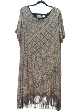 Studio C Taupe Lace Asymmetrical Fringe Dress 18